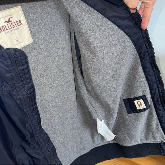 Bundle 2 Mens Small Bomber Fleece Lined Jacket with Hoodie Zip Up - Navy Grey - Picture 8 of 9